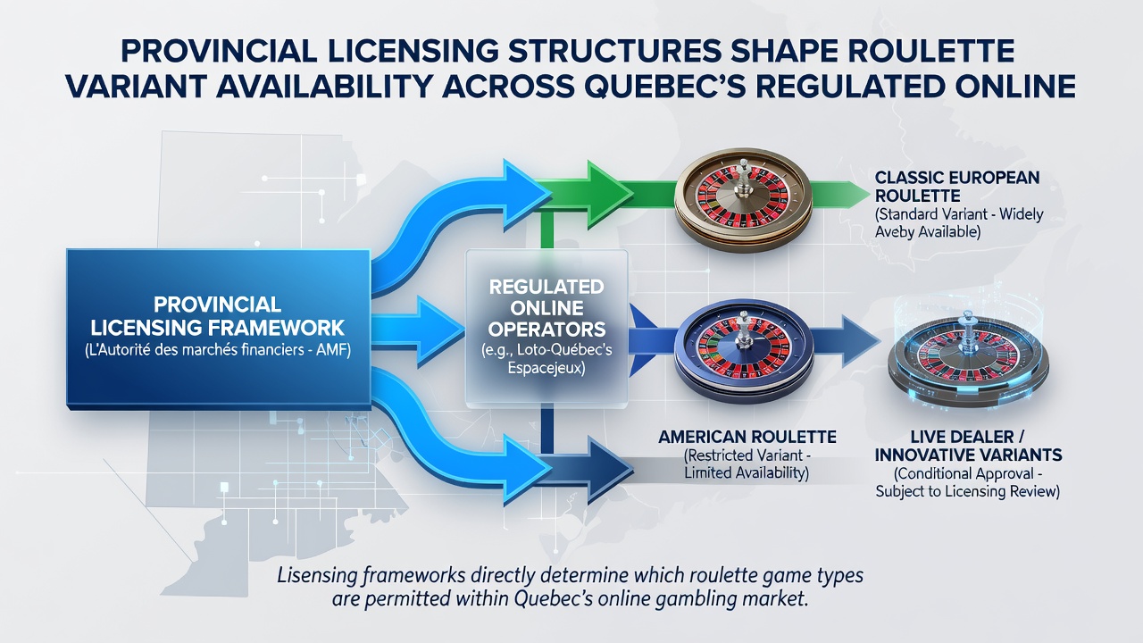 Regulatory documents and roulette wheel diagrams illustrating variant approval criteria in Quebec